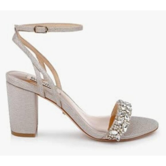 Badgley Mischka Nadine Jewel Block Heel Womens Silver Rhinestone Bridal Shoes - Picture 10 of 11